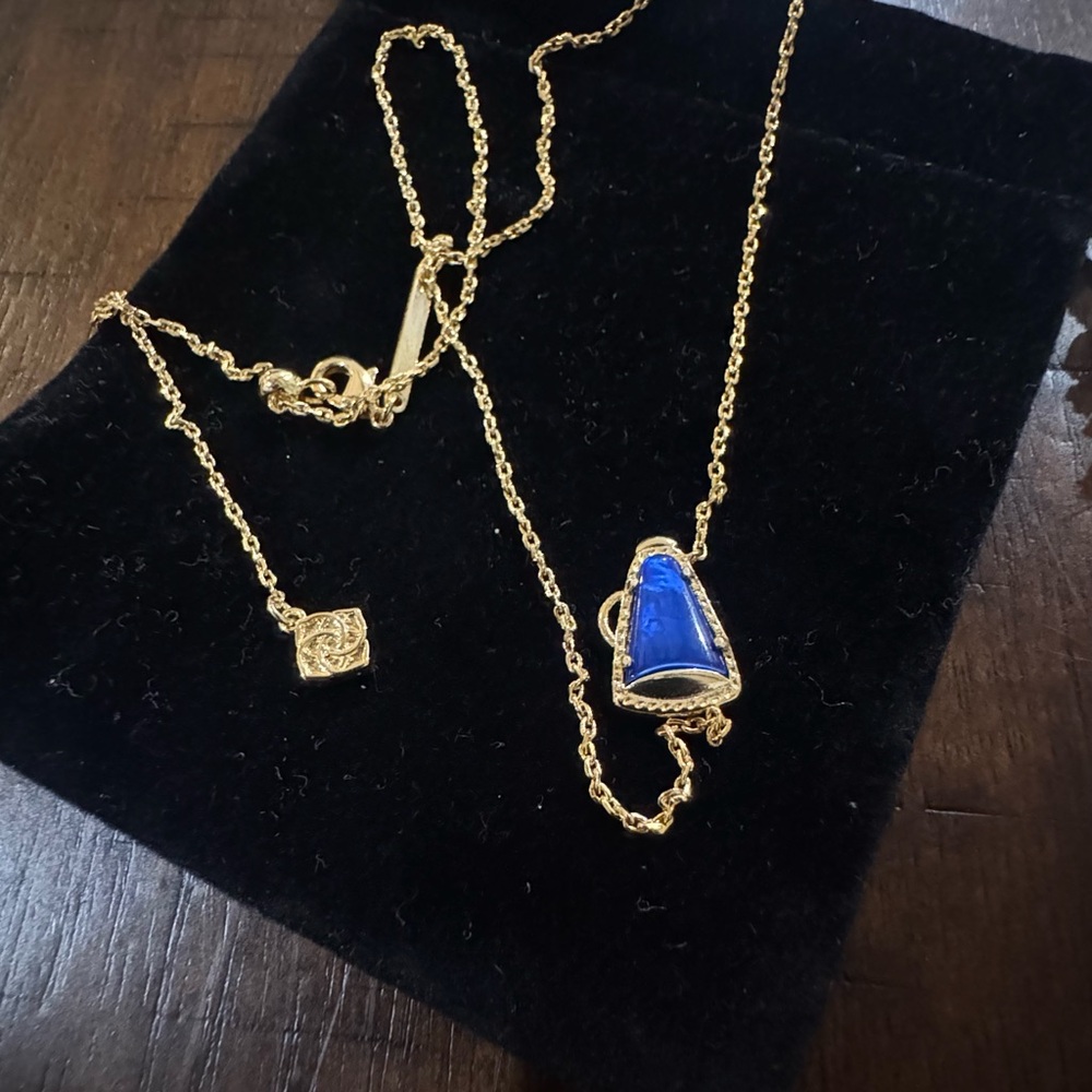 Kendra Scott Gold Necklace with Deep Blue Pendant